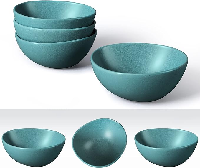 fanquare 22oz Green Matte Salad Bowls Set of 4, Porcelain Kitchen Serving Bowl for Pasta, Soup, Prep, Ramen, Microwave Safe, 6.5