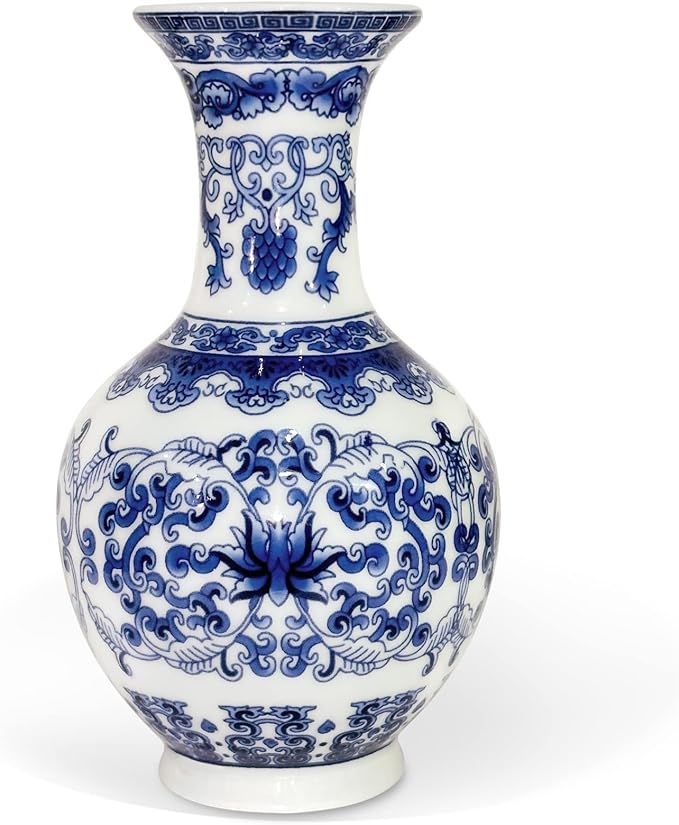 fanquare Small Blue and White Porcelain Vase, Chinese Porcelain Vase for Home Decor, Traditional Ceramic Flower Vase, 5.5