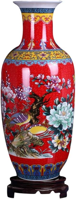 fengke Jingdezhen Large Ceramic Floor Vase,Flower Vase Handmade Home Decorative Vase,Height 18.11(46cm),Red