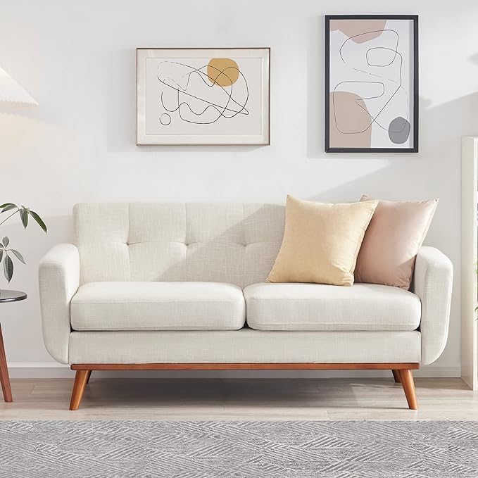 I recently bought this loveseat and I'm really happy with it. It fits perfectly in my living room and complements my decor very nicely.One thing I appreciate about it is the design; the white/beige color scheme is simple yet elegant. It' versatile and goes well with various styles.Comfort-wise, it' surprisingly very good. The cushions are comfortable without being too soft, and it' become my favorite spot for relaxing in the evenings.The build quality seems decent. It feels sturdy and well pu