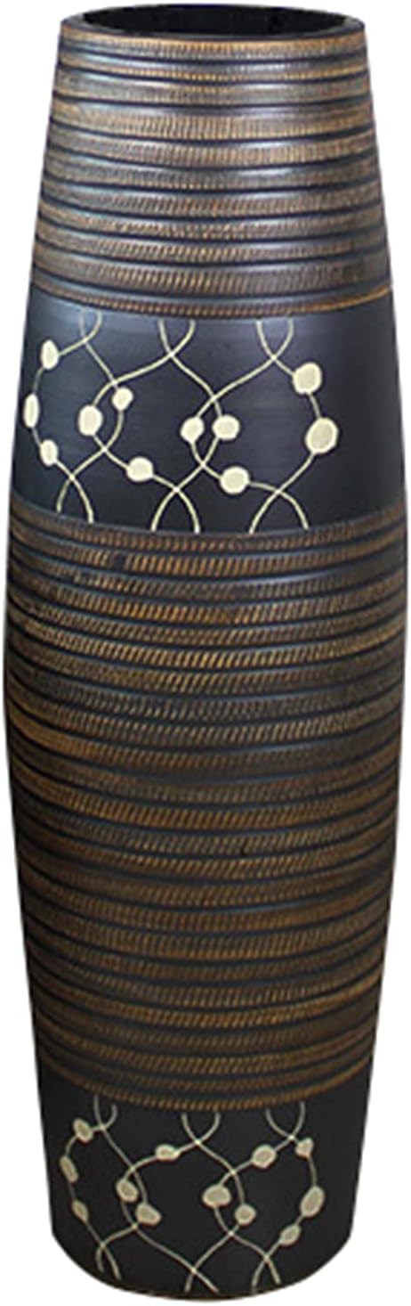 fanquare Large Handmade Porcelain Floor Vase, Brown Stripe Home Decorative Ceramic Vase, Height 31.5