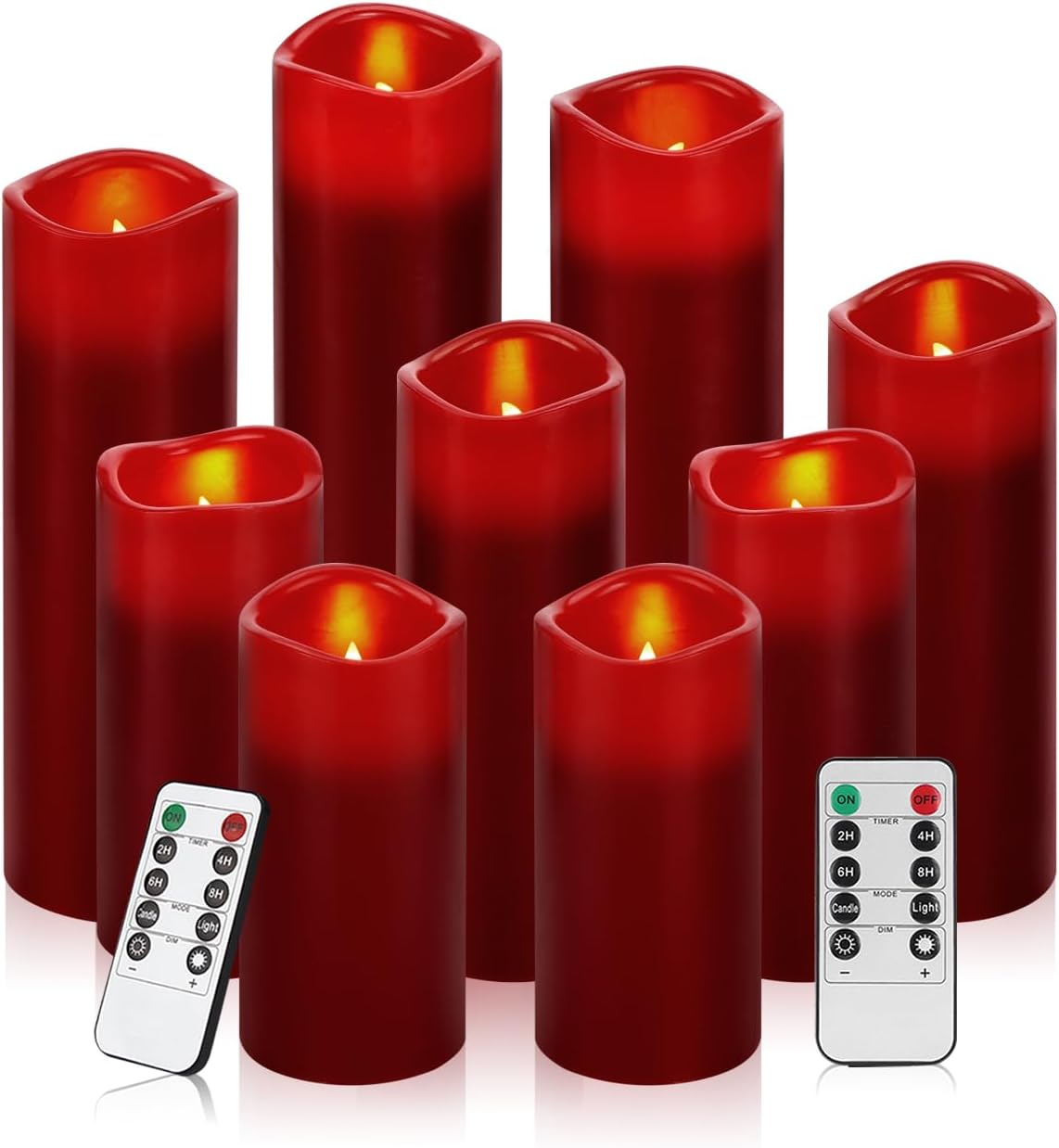 antizer Flameless Candles Led Candles Pack of 9 Burgundy Real Wax Battery Candles with Remote Timer