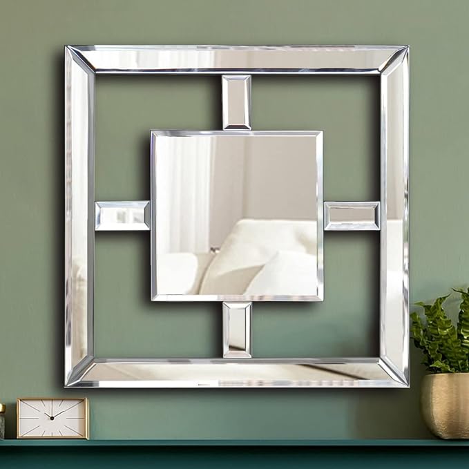 ALLARTONLY Square Mirrored Wall Decor Decorative Mirror Wall-Mounted Accent Mirrors 12x12 Art Mirror Elegant Bevel in Exquisite Craft. Middle Square Shape