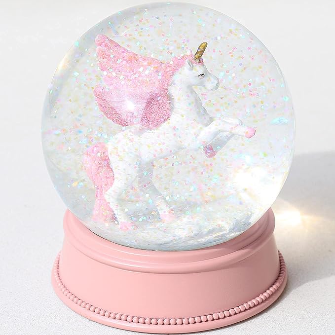 Unicorn Snow Globes for Girls, 100MM Pink Glitter Glass Snowglobe for Kids, Christmas Birthday Gifts for Girls,Wife,Daughter, Granddaughter