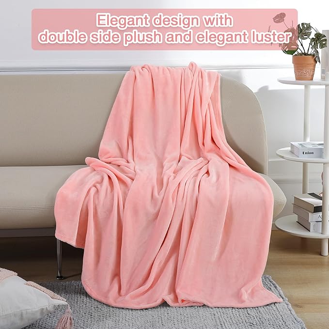 Queen Size Fleece Blanket for Bed Soft Plush Fleece Blankets Light Pink Blanket Throw Blanket for Couch Blankets and Throws for Adults 90x90 Blanket for Camping,Travel,Airplane