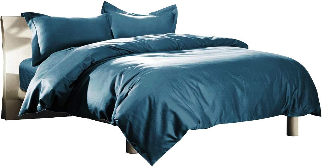 Hotel Quality High Thread Count 100% Natural Cotton Percale Duvet Cover Set, Ultra Soft Hypoallergenic Breathable Comforter Case,Quilt Cover with Zipper Ties Solid Bedding Ice Blue Twin