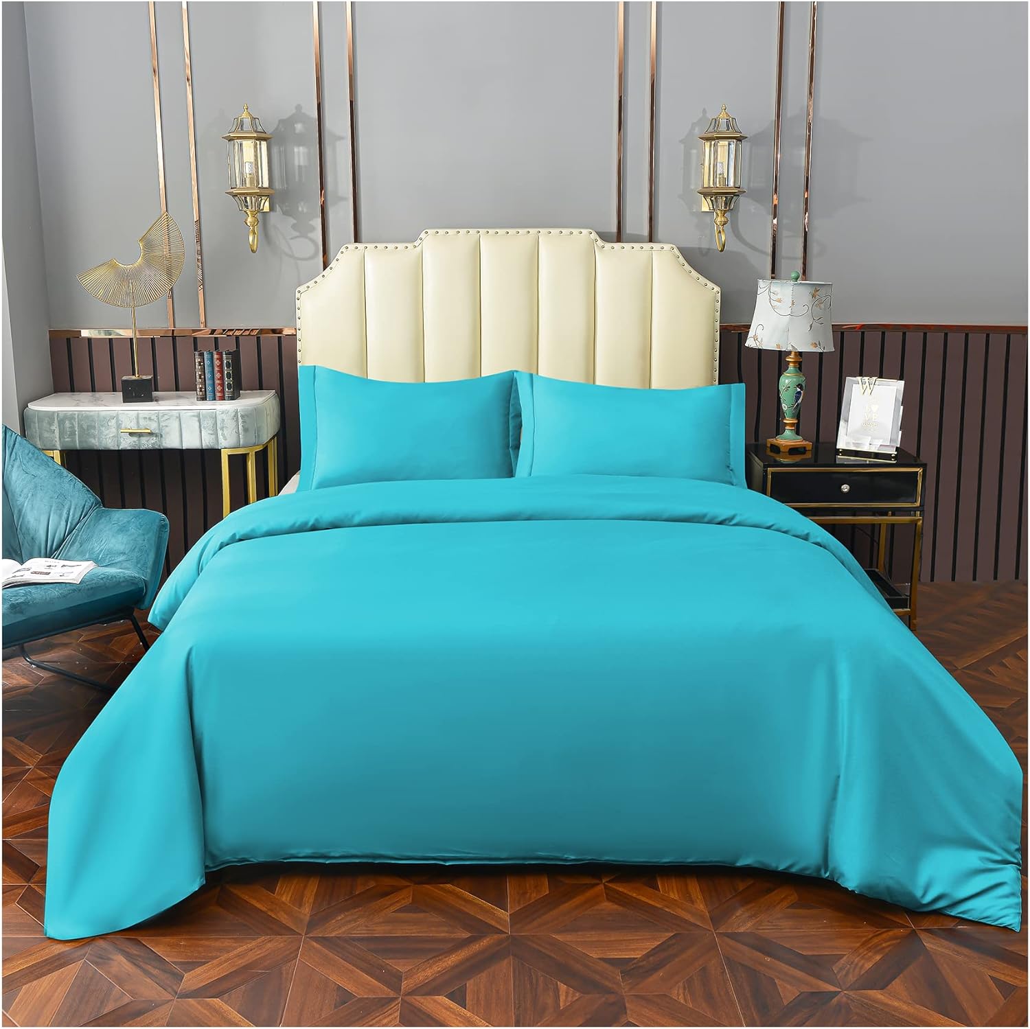 Whitney Home Textile Bamboo Microfiber Duvet Cover Set - Soft Cooling Duvet Cover King Size 3 Pieces Hotel Comforter Cover with Zipper Closure & Corner Ties 102 x 90