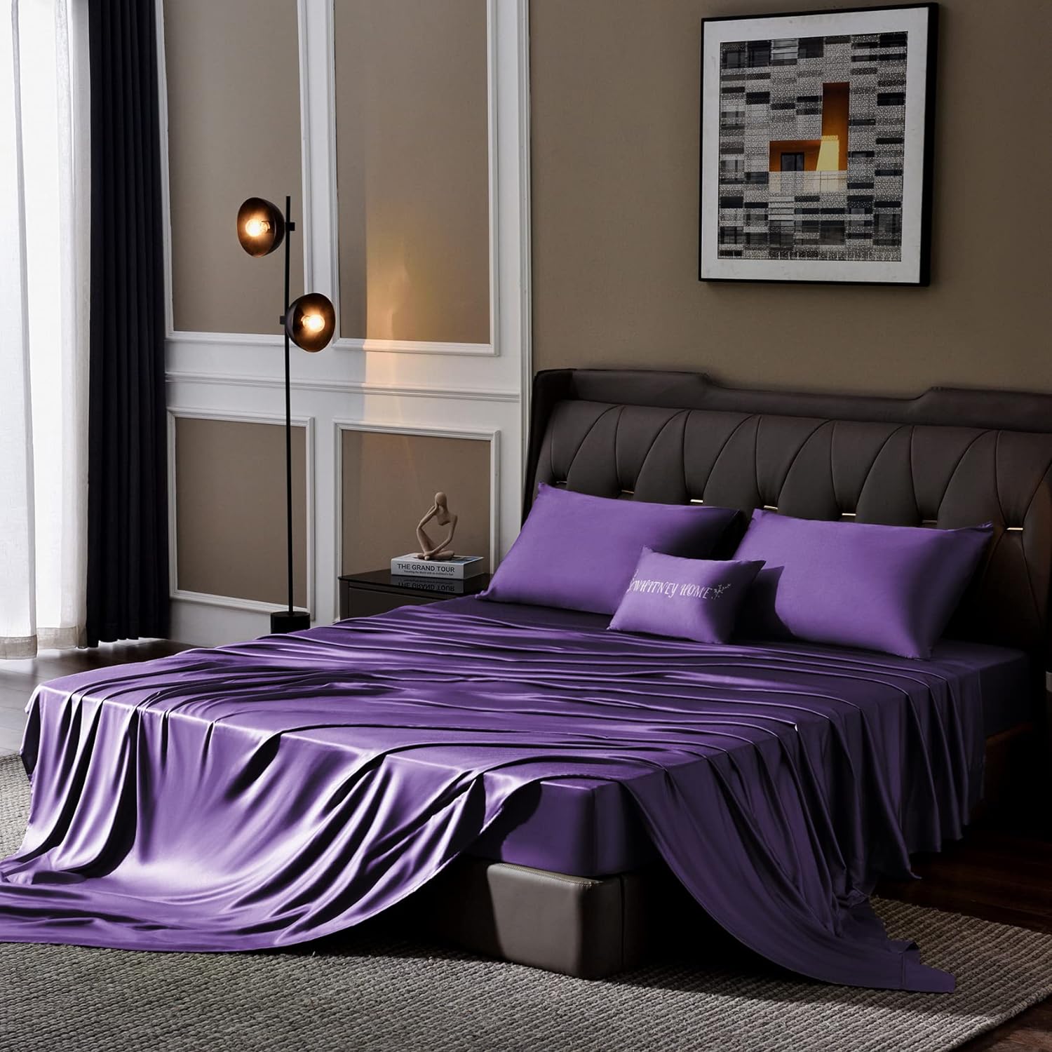 Queen Size Sheet Set 4 Piece Purple Bamboo Bed Sheets Soft Cooling Sheets for Hot Sleepers Fitted Sheet 16 Deep Pocket Best Luxury Hotel Collection Washed Wrinkle Free Breathable Flat Sheet