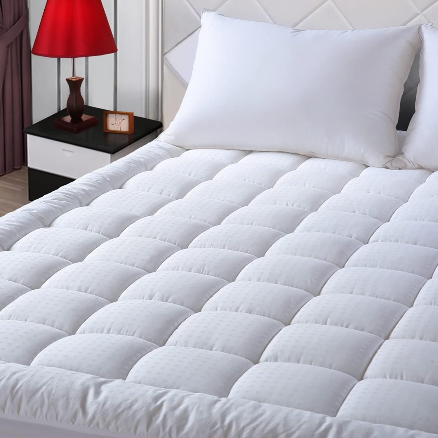 EASELAND Queen Size Mattress Pad Pillow Cover Quilted Fitted Mattress Protector Cotton Top 8-21 Deep Pocket Cooling Mattress Topper (60x80 Inches, White)