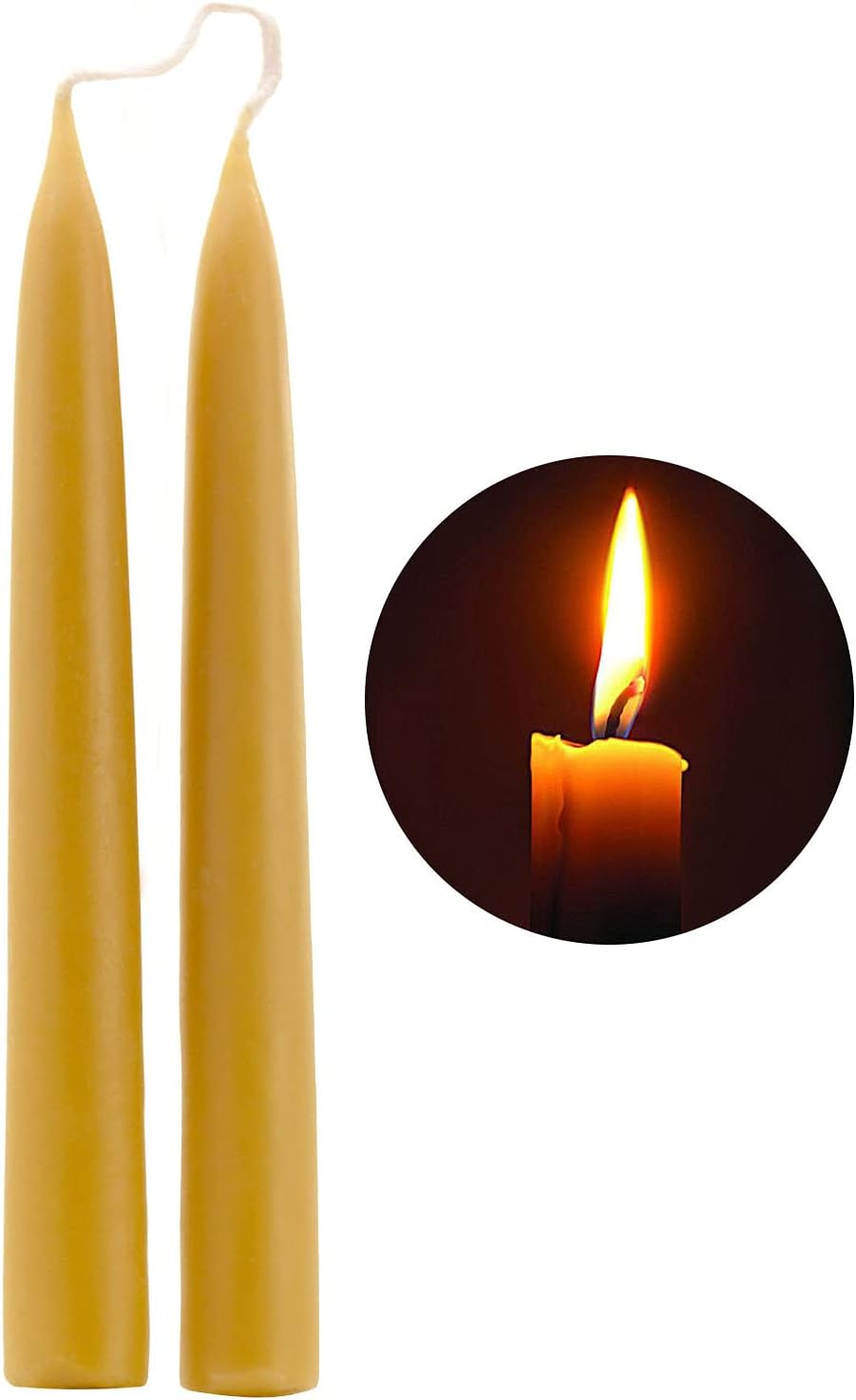 Natural Beeswax Taper Candles, DEYBBY Long Burning Handmade 10 Tapered Candlesticks, 9Hrs Burn Time, Smokeless and Dripless, 2 Pack