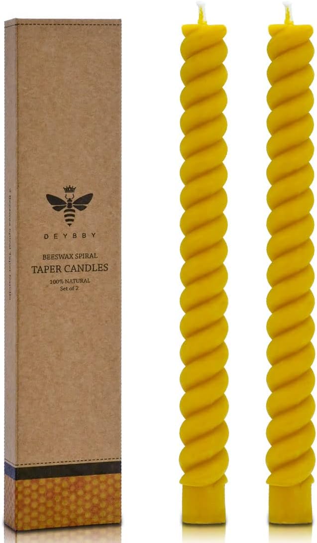 DEYBBY Natural Viral Beeswax Candles, Dripless and Smokless 10 inch Twisted Pure Beeswax Candles Set of 2 Tall Burning Candles for Home Decor & Gift Any Occasions