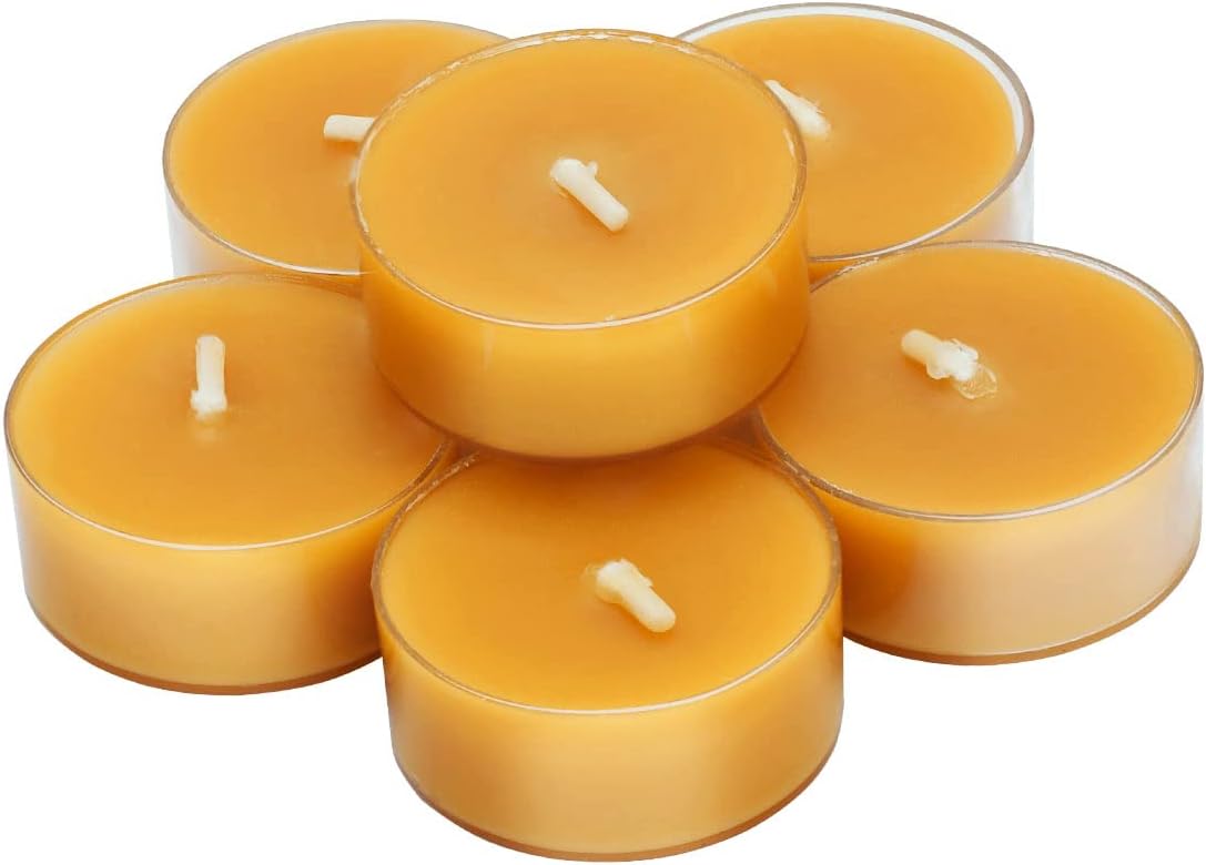 Natural Beeswax Tea Candles, DEYBBY 6 Pack Handmade Beeswax Candles, Clear Cup, Great for Home Decoration