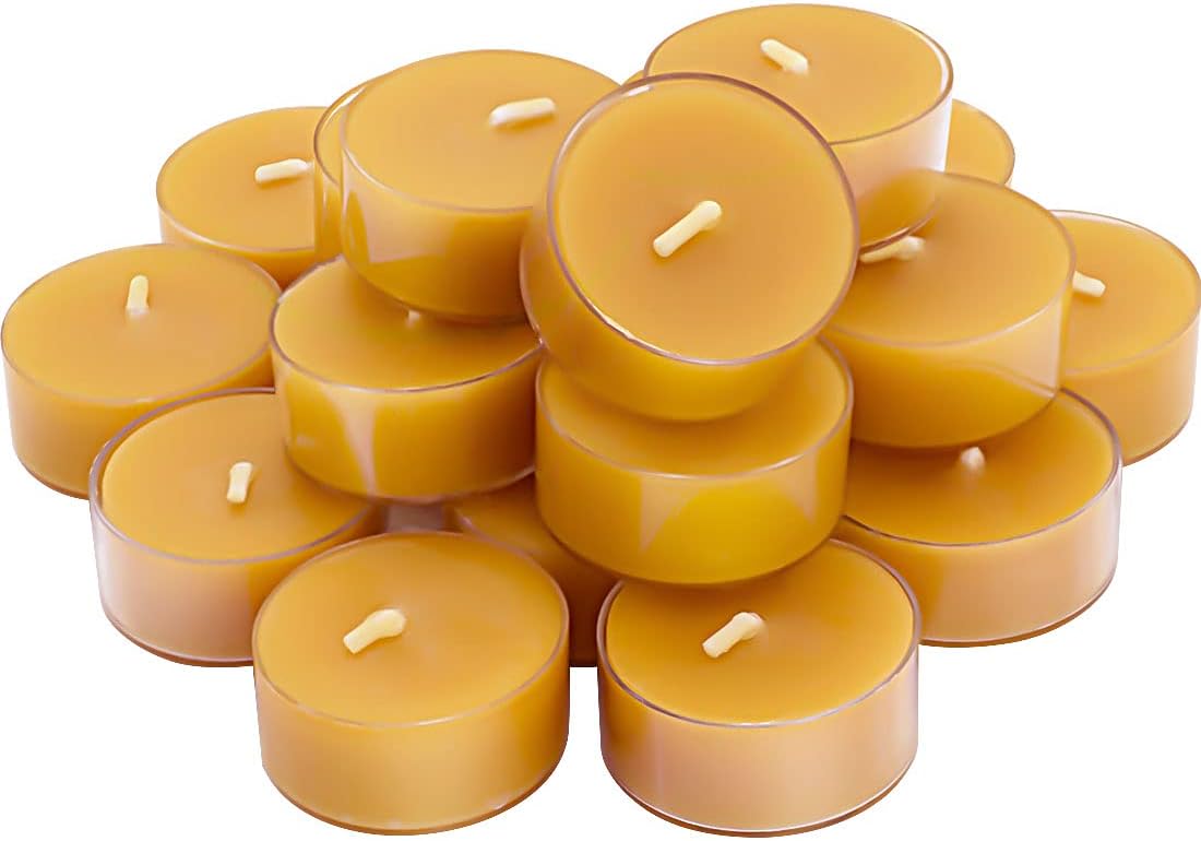 Natural Beeswax Tea Candles, DEYBBY 20 Pack Handmade Beeswax Candles, Clear Cup, Great for Home Decoration