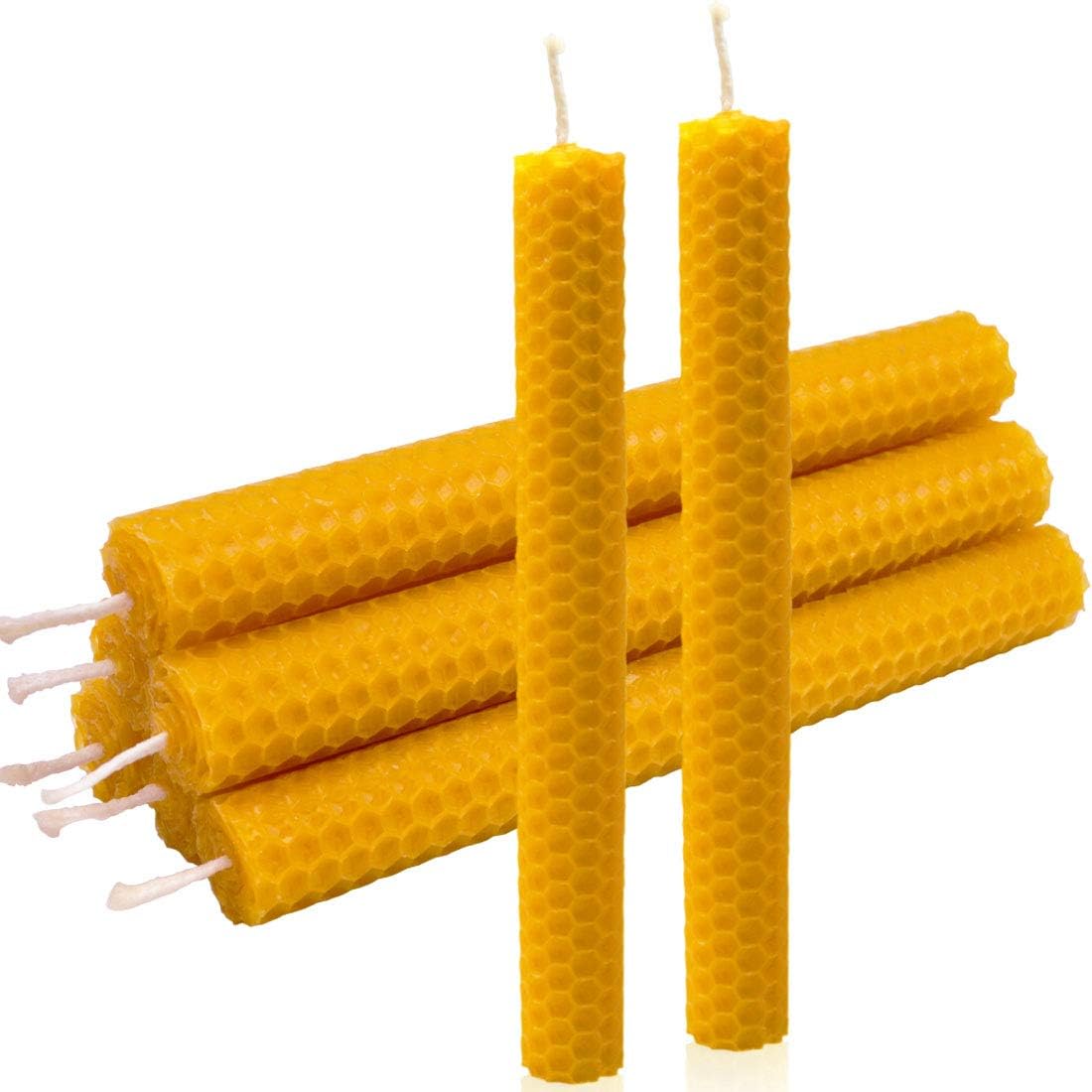 DEYBBY Handmade Beeswax Taper Candles, Dripless Wax Candles, Hand-Rolled Honeycomb Candles for Dinner Party, Set of 6 Flat Top