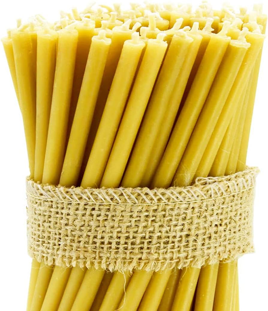 DEYBBY Beeswax Birthday Candles  50 Count Beeswax Candles - Dripless and Smokeless Eco Beeswax Taper Candles for Birthday Cake Church Home Prayer Meditation Yoga