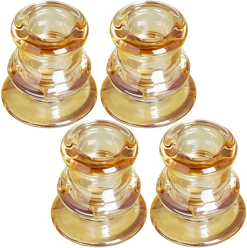 Amber Glass Candlestick Holders, Set of 4 Taper Candle Holders for Wedding, Decoration and Dinning