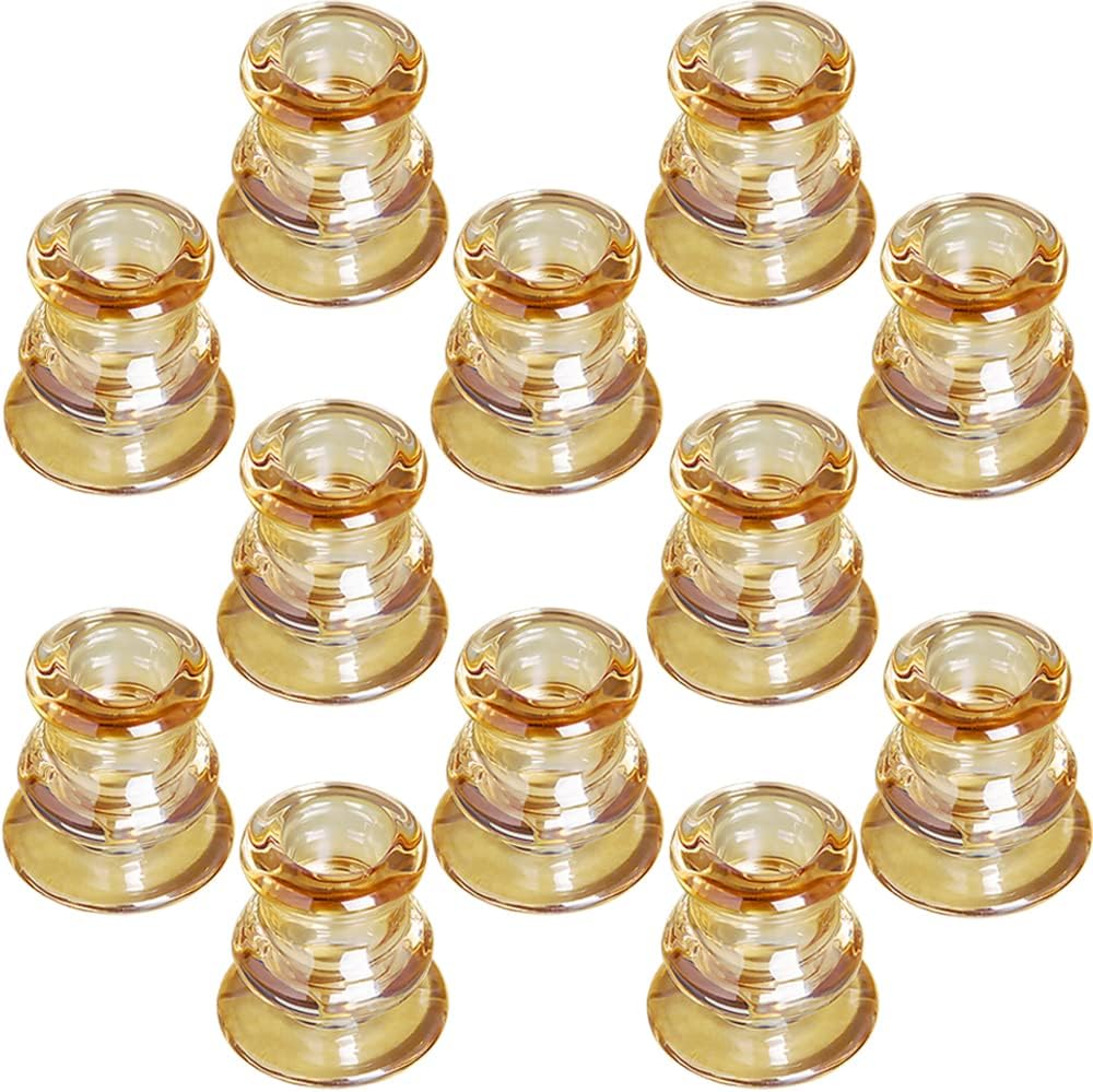 Amber Glass Candlestick Holders, Set of 12 Taper Candle Holders for Wedding, Decoration and Dinning