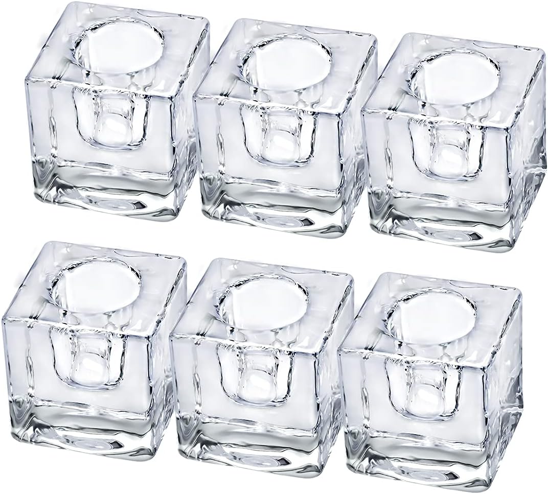 Glass Taper Candle Holders| 6pcs Clear Candlestick Holder|Small Glass Candle Holder for Wedding, Party and Home Dinner Decor