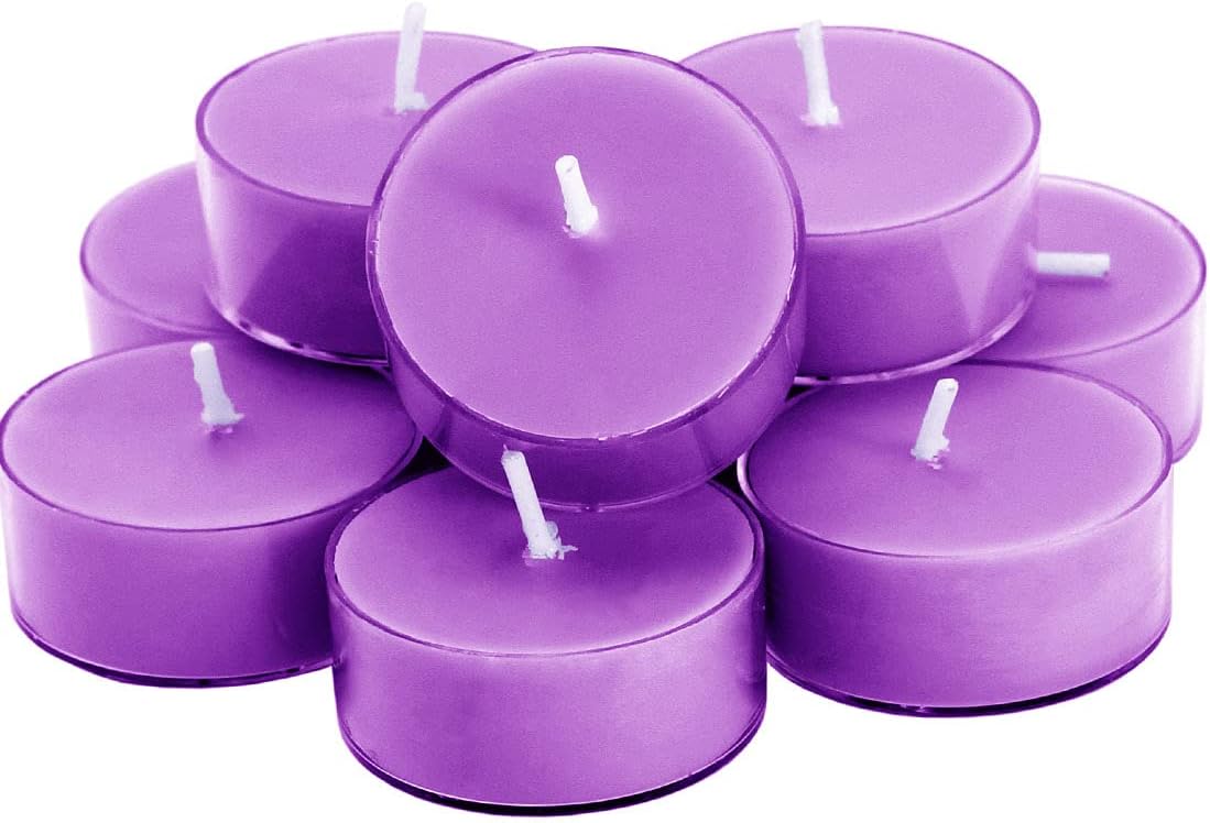 DEYBBY Scented Soy Wax Tealight Candles Bulk, Lavender Aromatherapy Candle for Stress Relief, Clear Cup Long Lasting, for for Relaxation, Spa and Bath|Pack of 12