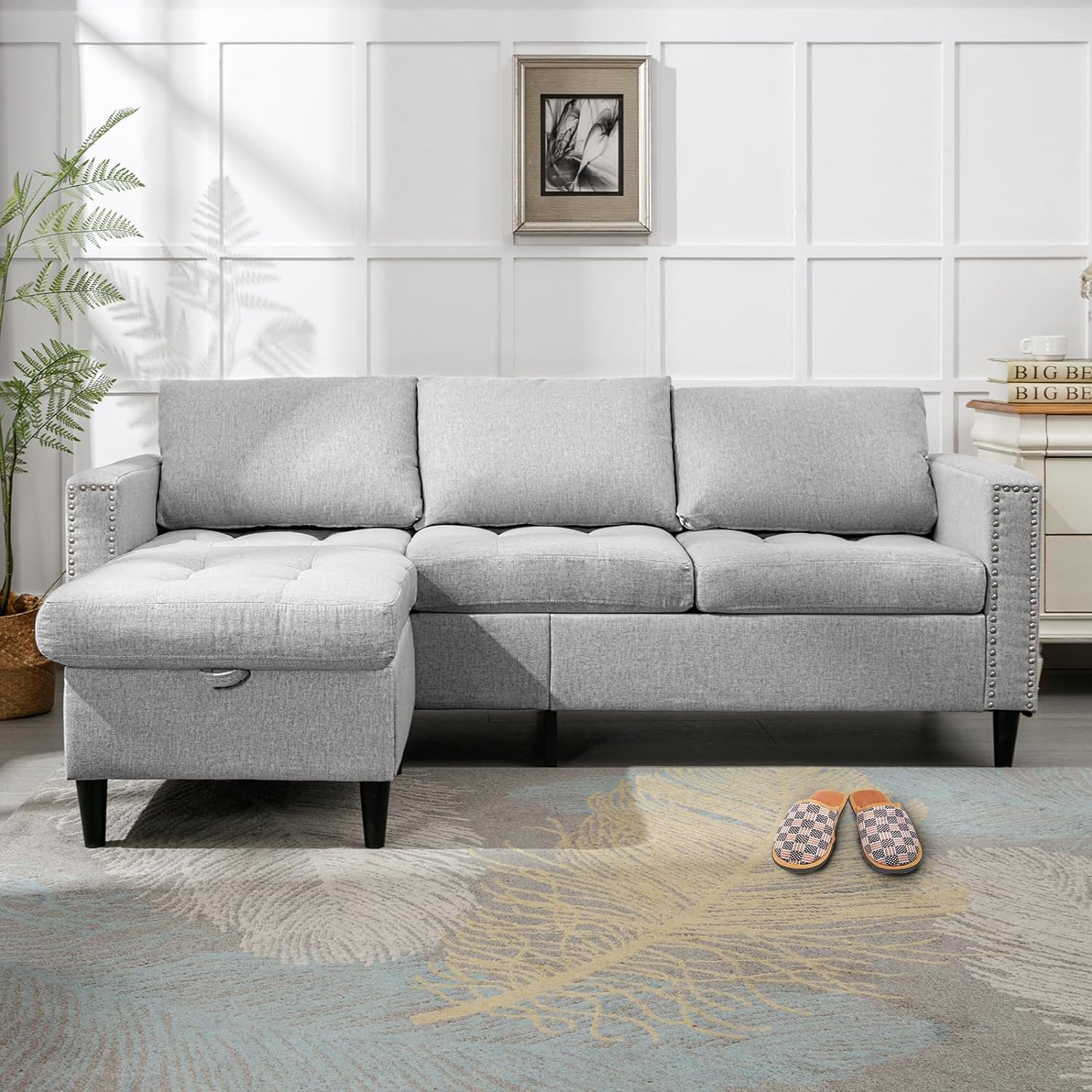 BALUS Reversible Sectional Couch Set 3 Seat L Shaped Modular Sofa Bed with Flexible Storage Ottoman Chaise Modern Sofa Couches for Living Room Apartment Office - Light Grey