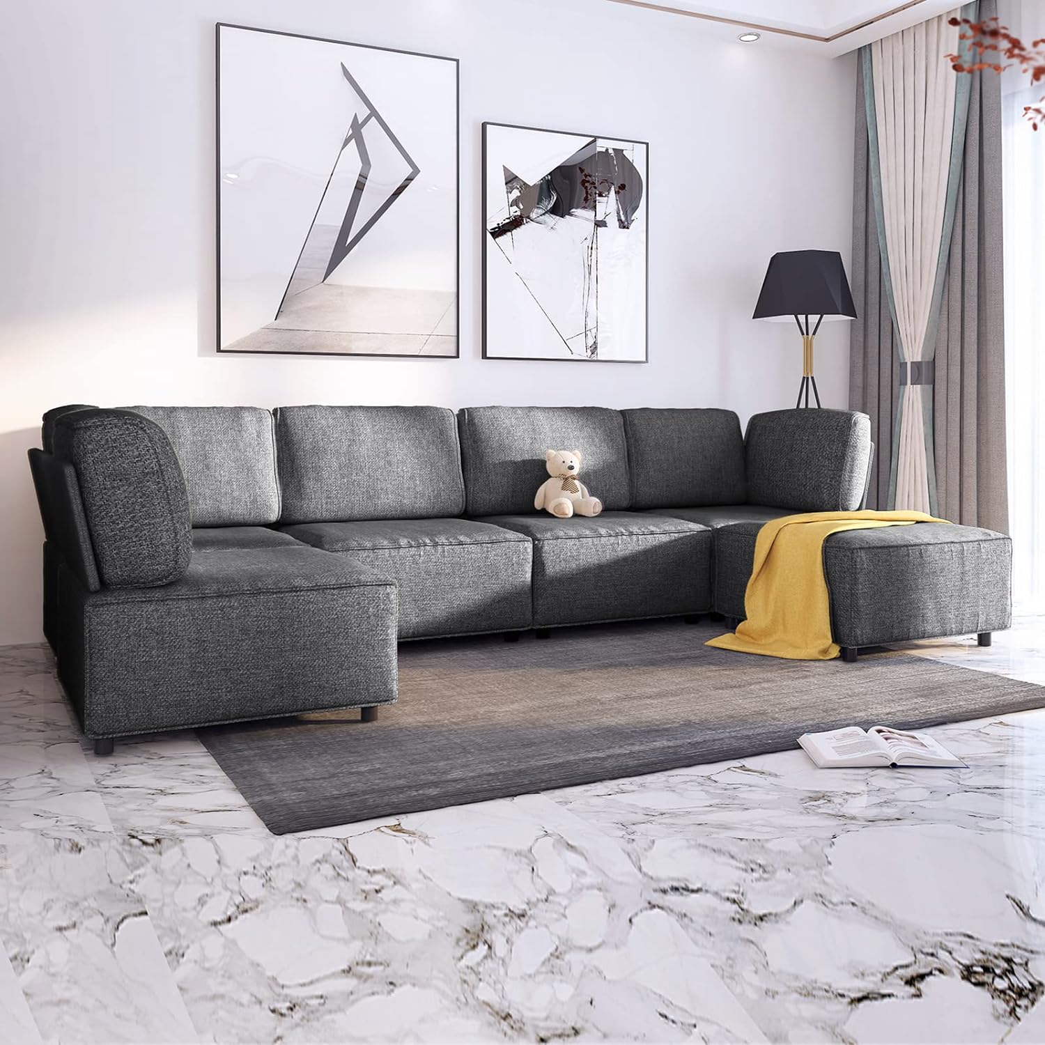 BALUS U Shaped Modular Couch, L Shaped Convertible Sectional Sofa with Ottoman, Oversized Sectional Couches, Free-Combined Sectional Sleeper Sofa for Living Room Apartment