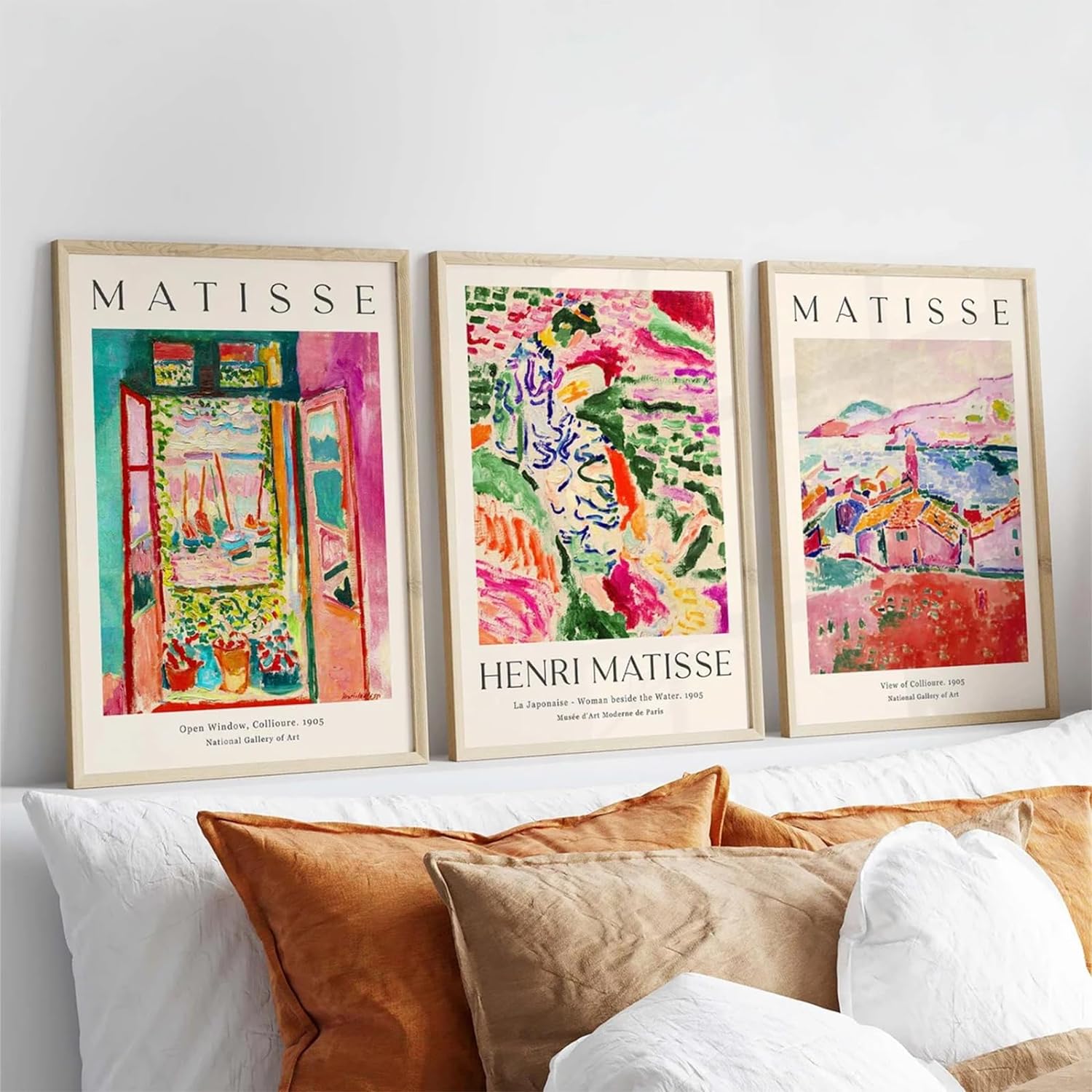 Henri Matisse Wall Art Prints Set of 3 Matisse Wall Decor Aesthetic Canvas Wall Art Matisse Art Poster Abstract Pink Picture Vintage Flower Art Exhibition Posters for Room Bedroom 12x16 Inch Unframed