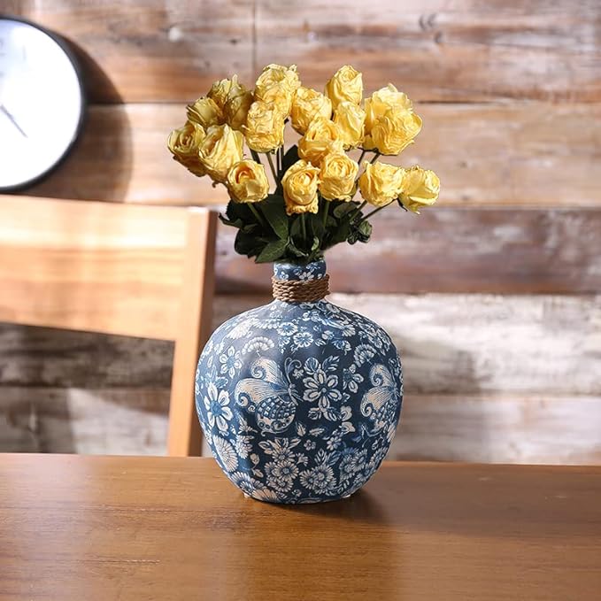 YSNCIDAN Blue and White Porcelain Matte Vase Ceramic Vase Home Decorative Vase Porcelain (Short)