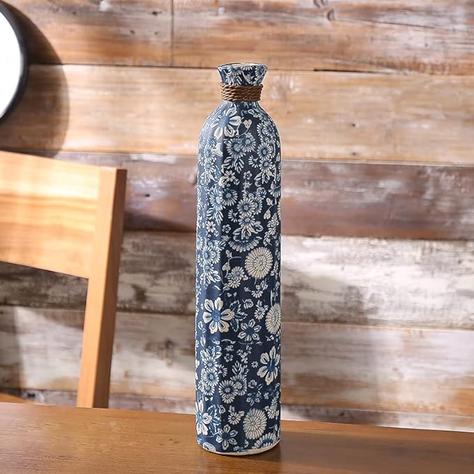 YSNCIDAN Blue and White Porcelain Matte Vase Ceramic Vase Home Decorative Vase Porcelain (Long)