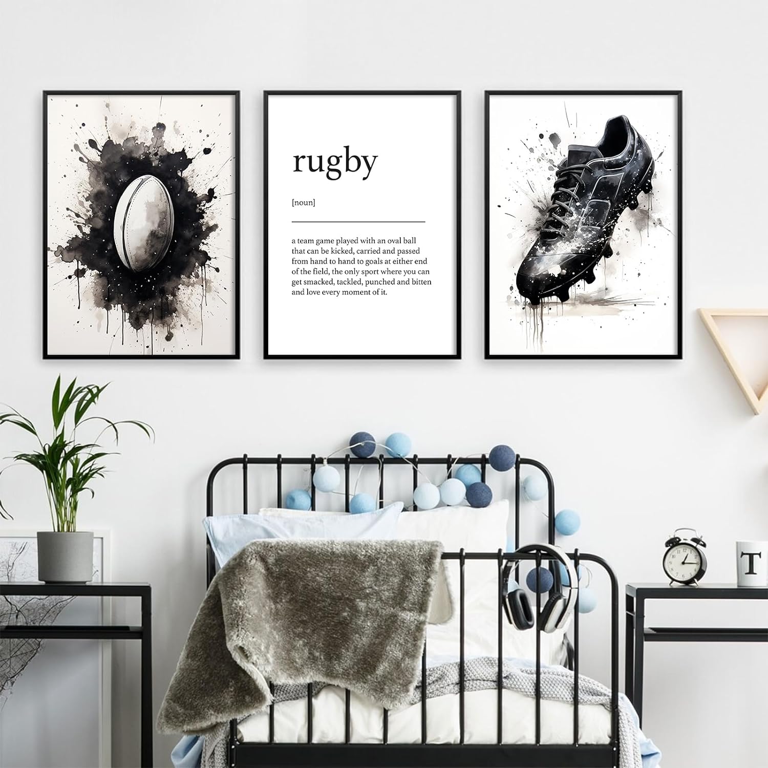 Rugby Wall Art Decor Set of 3 Sports Canvas Wall Decor Boys Room Wall Art Rugby Poster Teenage Sports Pictures Boys Rugby Prints for Bathroom Bedroom 16x24 Inch Unframed