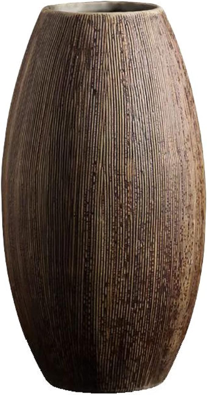 YSNCIDAN Ceramic Vase Brown Textured Large Wide Mouth, for Home Decor Artificial Flower Vases, Rustic Farmhouse Boho Style, Living Room/Entryway/Table Centerpieces/Dining Bedroom Shelf Decorative