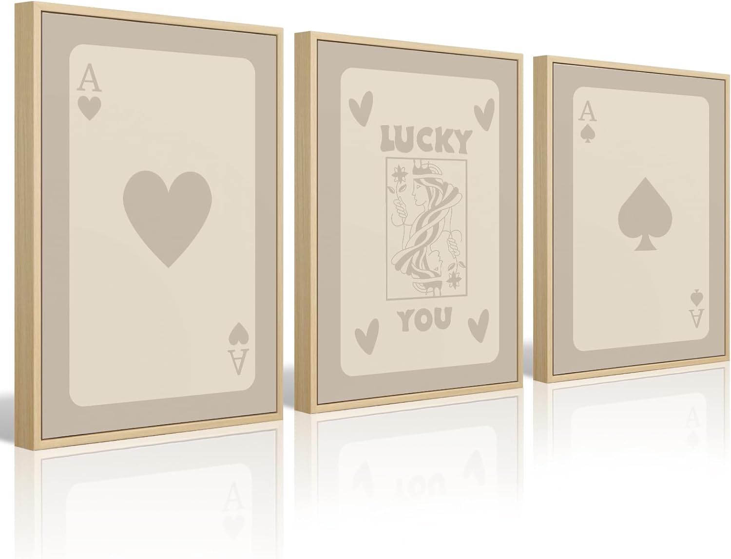 Retro Lucky You Wall Art Poster Set of 3 Aesthetic Vintage Canvas Wall Art Preppy Trendy Prints Wall Decor Poker Playing Card Pictures Heart Artwork Painting for Game Room Bedroom 16x24 Framed