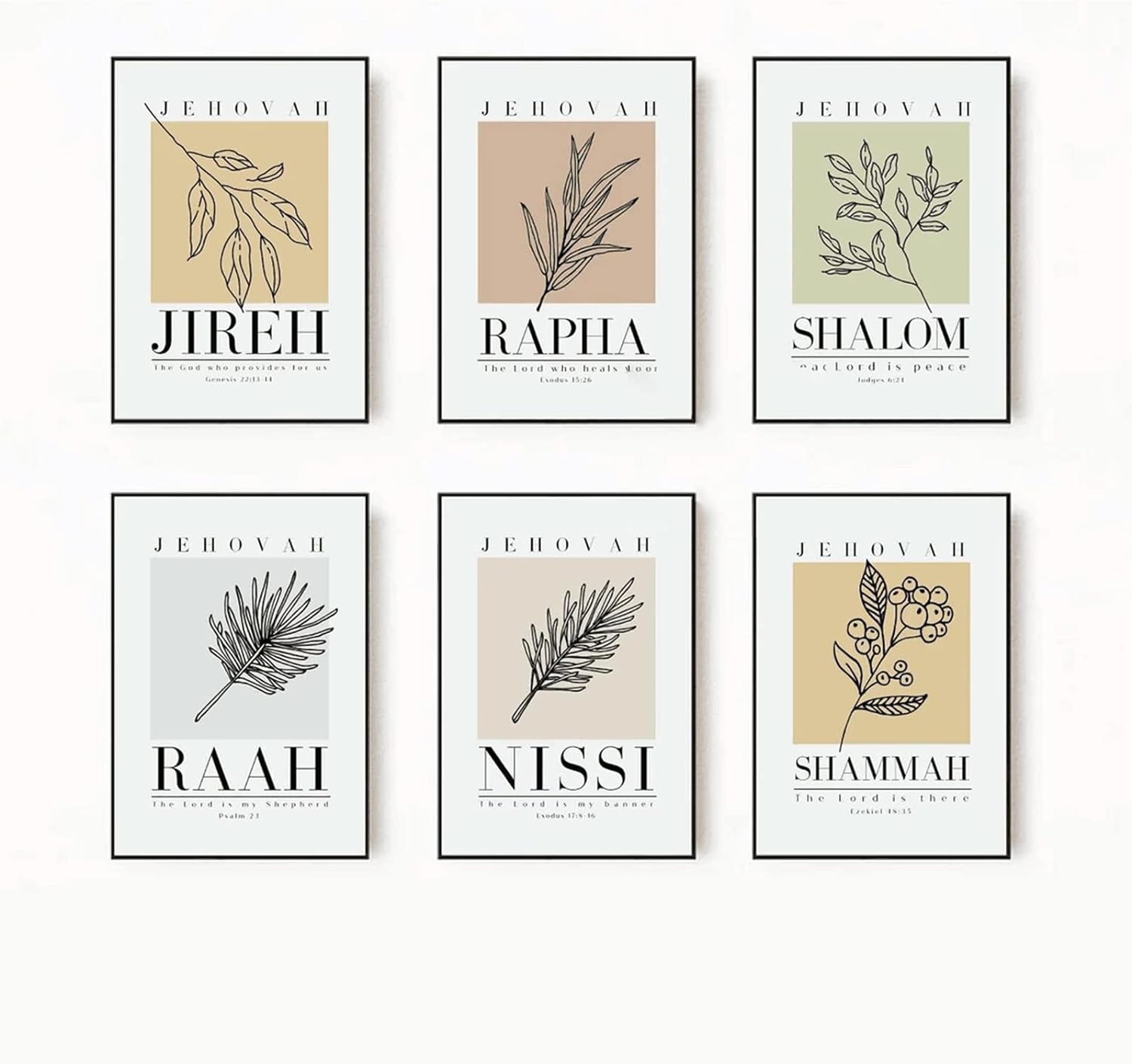 Bible Wall Art Print Set of 6 Christian Scripture Wall Art Decor Jehovah Jireh Rapha Shalom Shammah Nissi Raah Wall Art Bible Verse Poster Modern Minimalist for Living Room Bedroom 12x16 Inch UNFRAMED