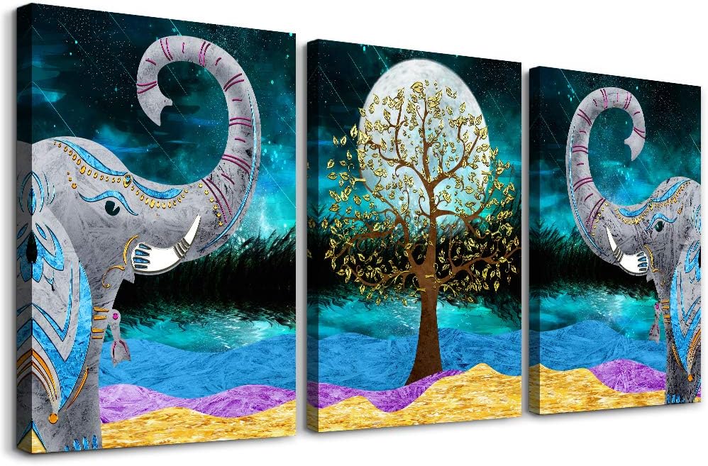 Canvas Wall Art for Living Room ,farmhouse bathroom Wall decor blue abstract Animal landscape painting,modern family kitchen Bedroom Decoration elephant Canvas art pictures Artwork for home walls