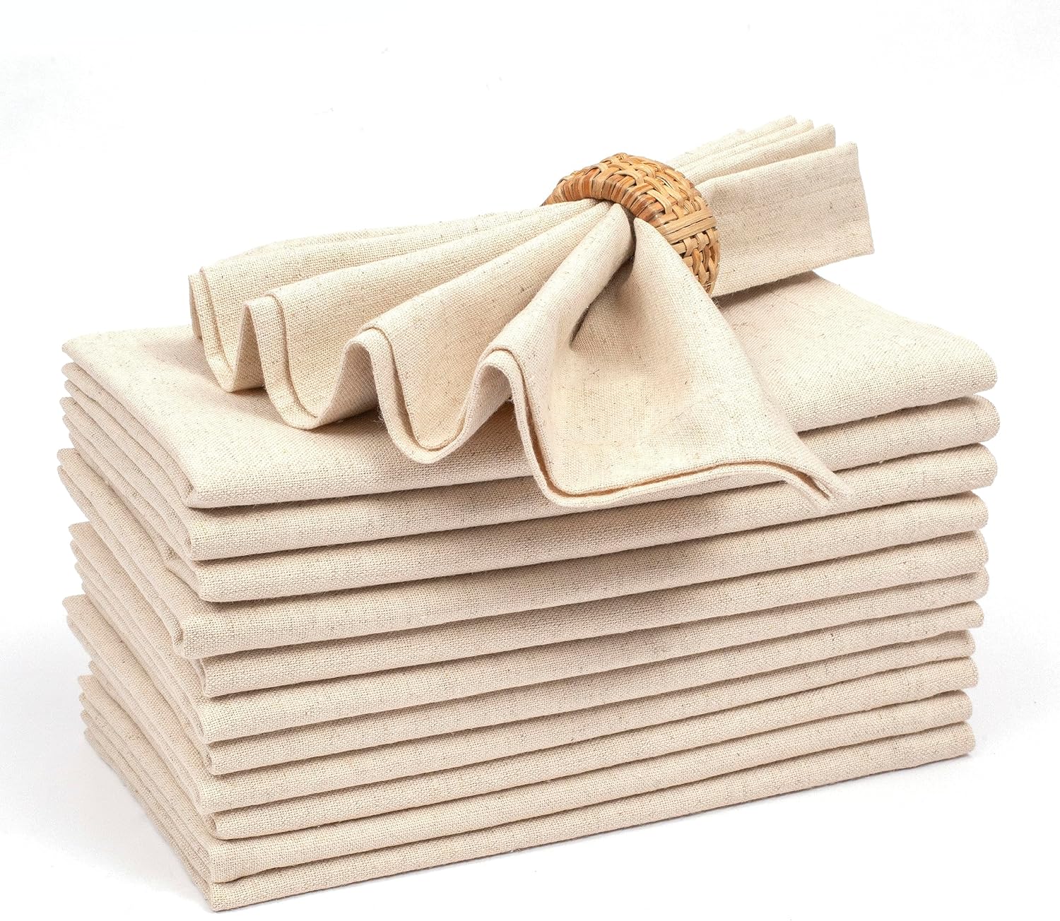 Wedding Napkins,Cocktails Napkins,Fabric Napkins, Flax Linen Cotton Cloth Dinner Napkin 18x18 with 1 Fold 18x18 Natural,Cotton Napkins Mitered Corners, Machine Washable Dinner Napkins, Set of 12