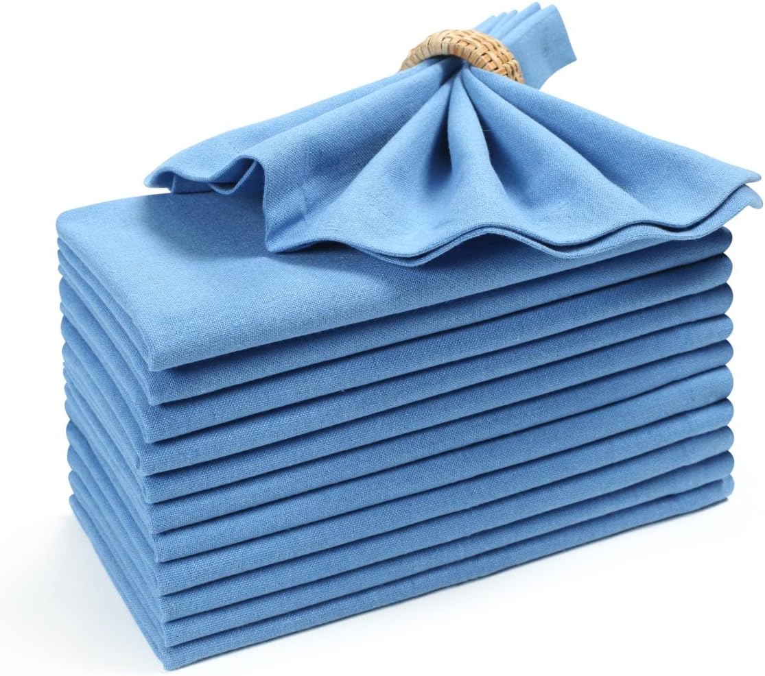 Everyday Cloth Napkin in 100% Cotton 18x18 Lt Blue,Wedding Napkins, Cocktails Napkins, Fabric Napkins, Cotton Napkins Mitered Corners & Generous Hem, Machine Washable Dinner Napkins, Set of 12