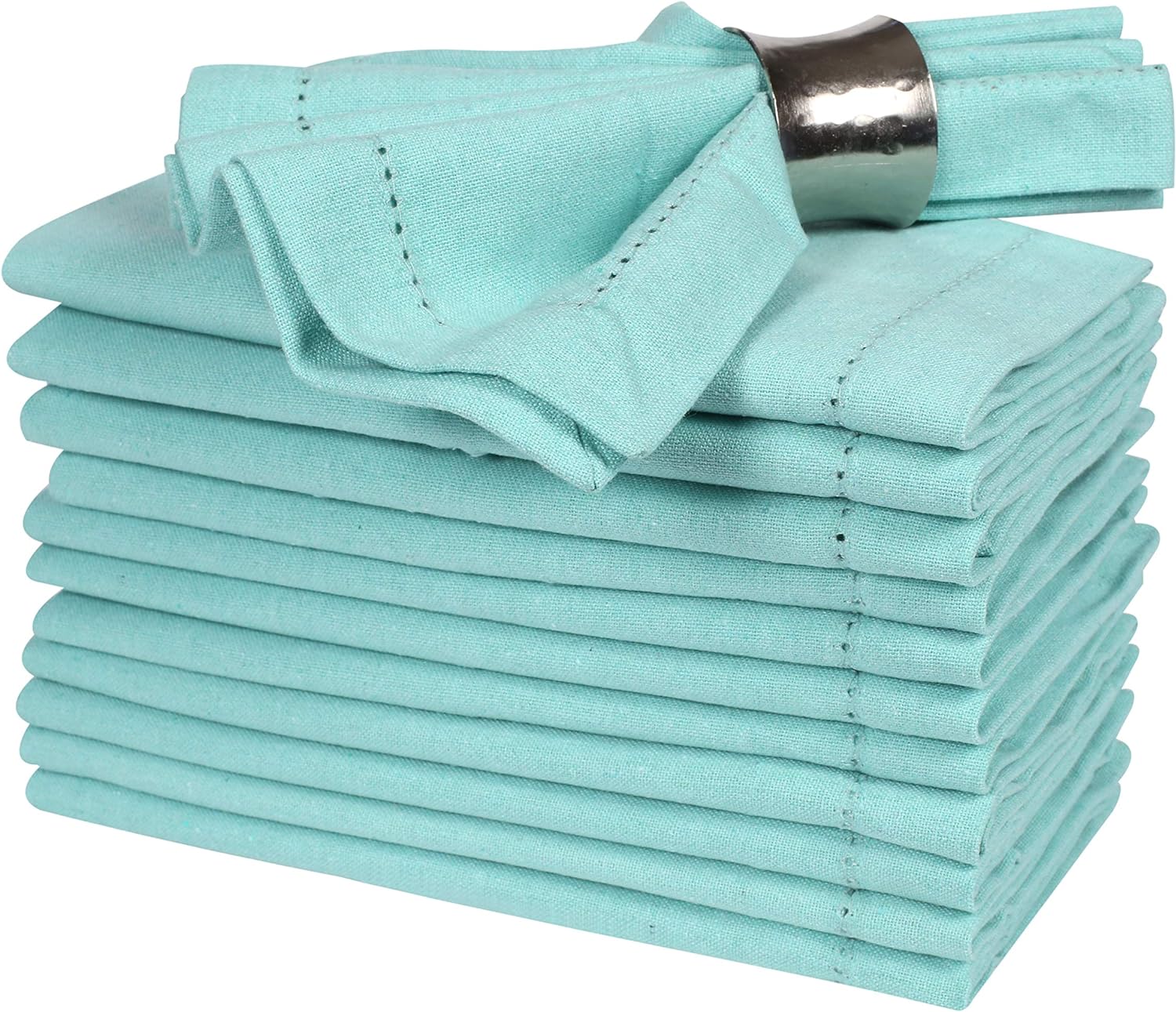 Hemstitched Cotton Cloth Napkin 18x18 Aqua with Hemstitched,Wedding Napkins, Cocktails Napkins, Fabric Napkins, Cotton Napkins Mitered Corners, Machine Washable Dinner Napkins, Set of 12