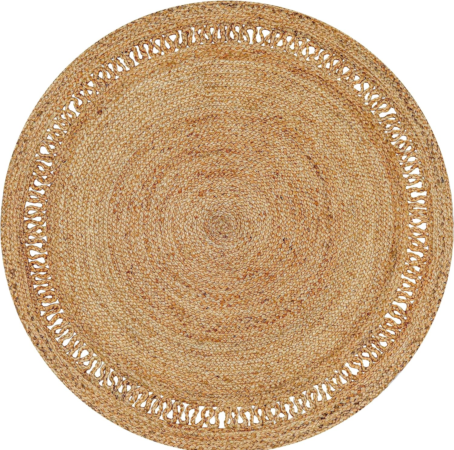 HOMIDATE Hand Woven Farmhouse Jute Area Rug 4 Ft Round Natural Yarn, Rustic Vintage Beige Braided Reversible Rug, Eco Friendly Rugs for Bedroom, Kitchen, Living Room, Farmhouse 100% Jute Rug