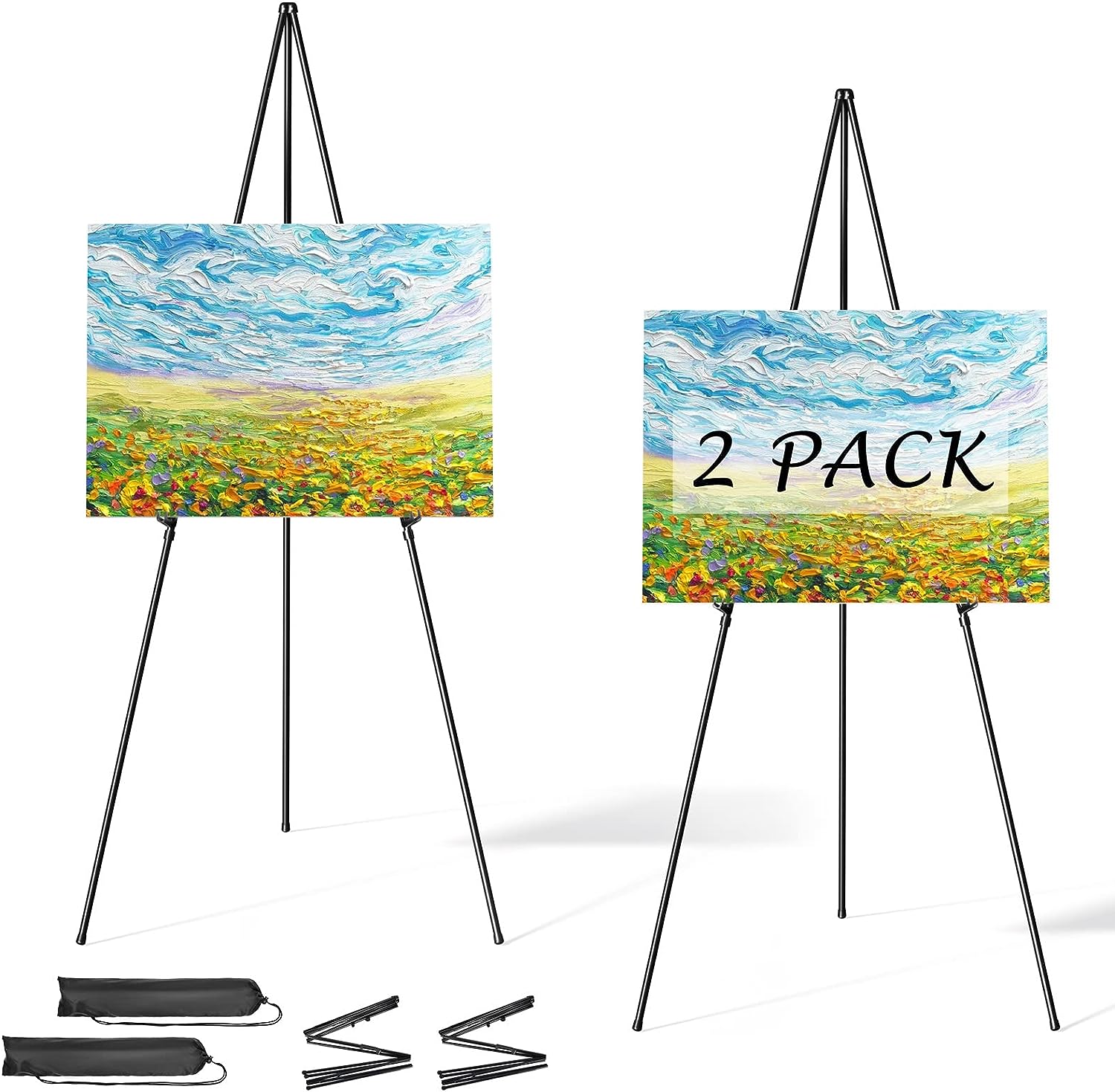 Easel Stand for Display, Aredy 63 Portable Painting Easel, Lightweight Metal Easels for Painting Canvas, Wedding Sign (2 Pack)