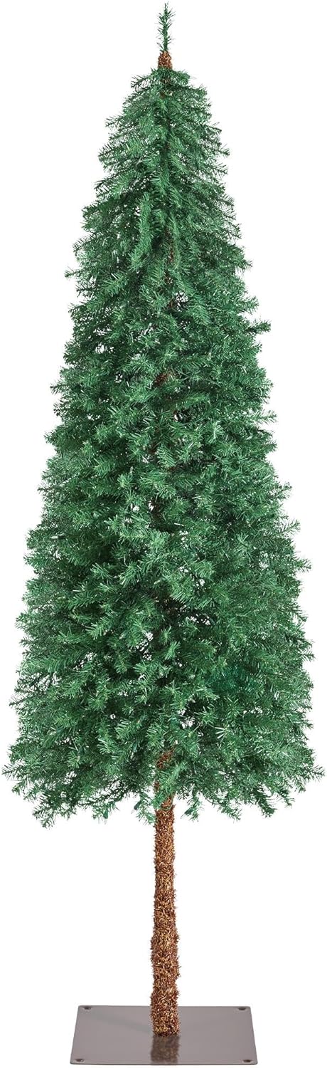 Yaheetech 7.5ft Pre-Lit Slim Pencil Christmas Tree, Artificial Xmas Tree Holiday Decoration w/ 280 Incandescent Warm Lights & 934 Tips & Metal Plate Base for Home Office Party