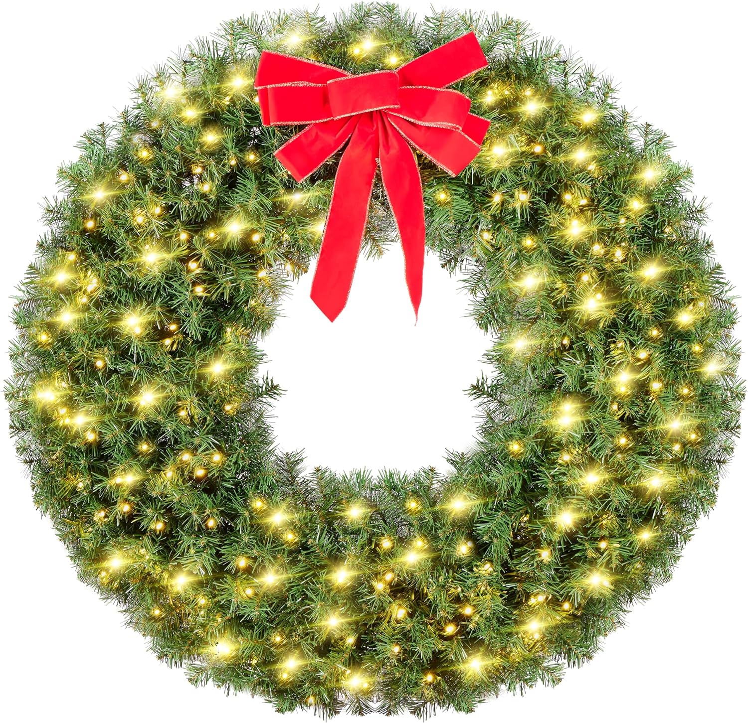 Roll over image to zoom in6 VIDEOSYaheetech 48in Artificial Christmas Wreath w/200 LED Lights & 720 Tips Metal Structure Pre-lit Holiday Accent Decoration for Door Wall, Green 1pc