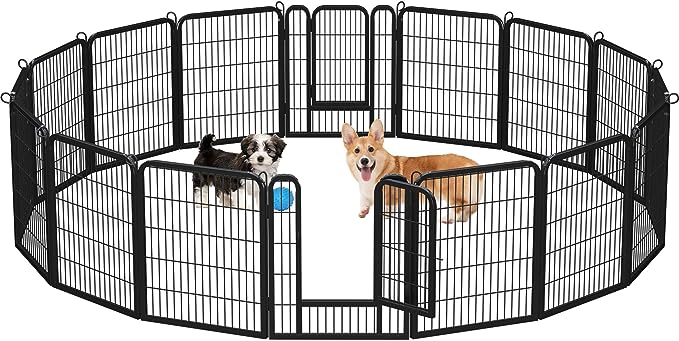 Yaheetech Outdoor Dog Playpen, Dog Pen Fences 16 Panels 32" Height Puppy Pet Playpen for Small/Medium Dogs Exercise Pen with 2 Doors Indoor Playpen for The Yard RV Camping