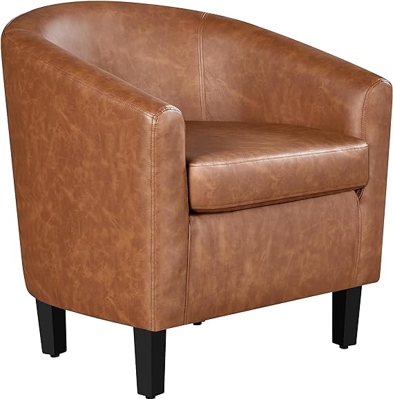 Yaheetech Accent Chair, Faux Leather Armchairs Comfy Club Chairs Modern Accent Chair with Soft Seat for Living Room Bedroom Reading Room Waiting Room?Brown