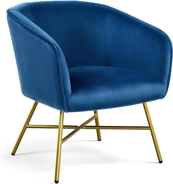 Yaheetech Accent Chair, Modern Velvet Living Room Chair with Metal Legs and Soft Padded, Comfy Side Chair for Bedroom/Office/Study/Waiting Room, Dark Blue