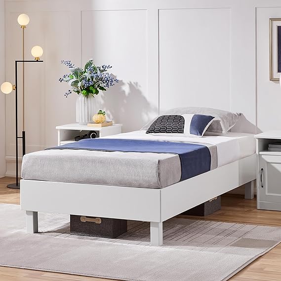 Yaheetech Queen Bed Frame Scandinavian Natural Pine Wood Platform Bed, Detachable Wooden Slats for Easy Assembly/6.2 inch Clearance Space/Noise-Free/No Box Spring Needed, White Queen Bed