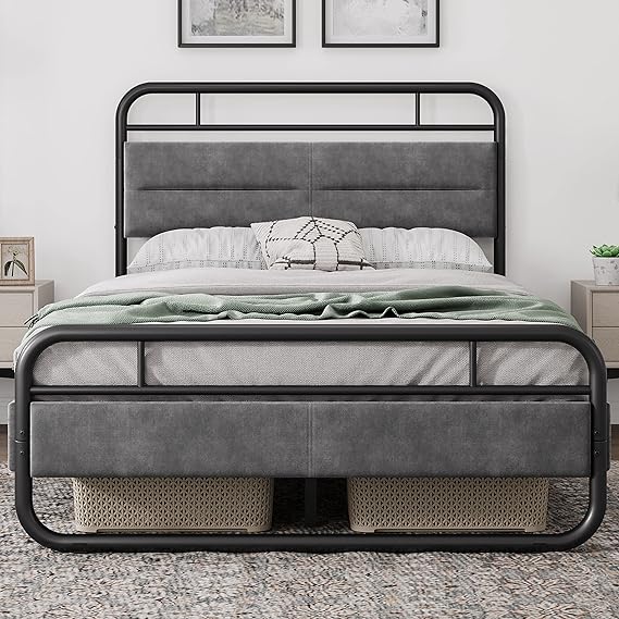 Yaheetech Full Size Bed Frame, Heavy Duty Metal Platform Bed with Curved Upholstered Headboard, 8.7 Inch Under-Bed Storage/Steel Slat Support/Noise Free/No Box Spring Needed/Easy Assembly/Dark Grey