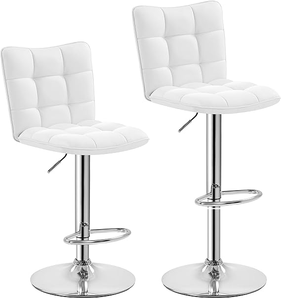 Yaheetech Bar Stools Set of 2 Modern Leather Adjustable Swivel Barstools Height Adjustable Armless Kitchen Counter Height Bar Stools White(2pcs Package 1)