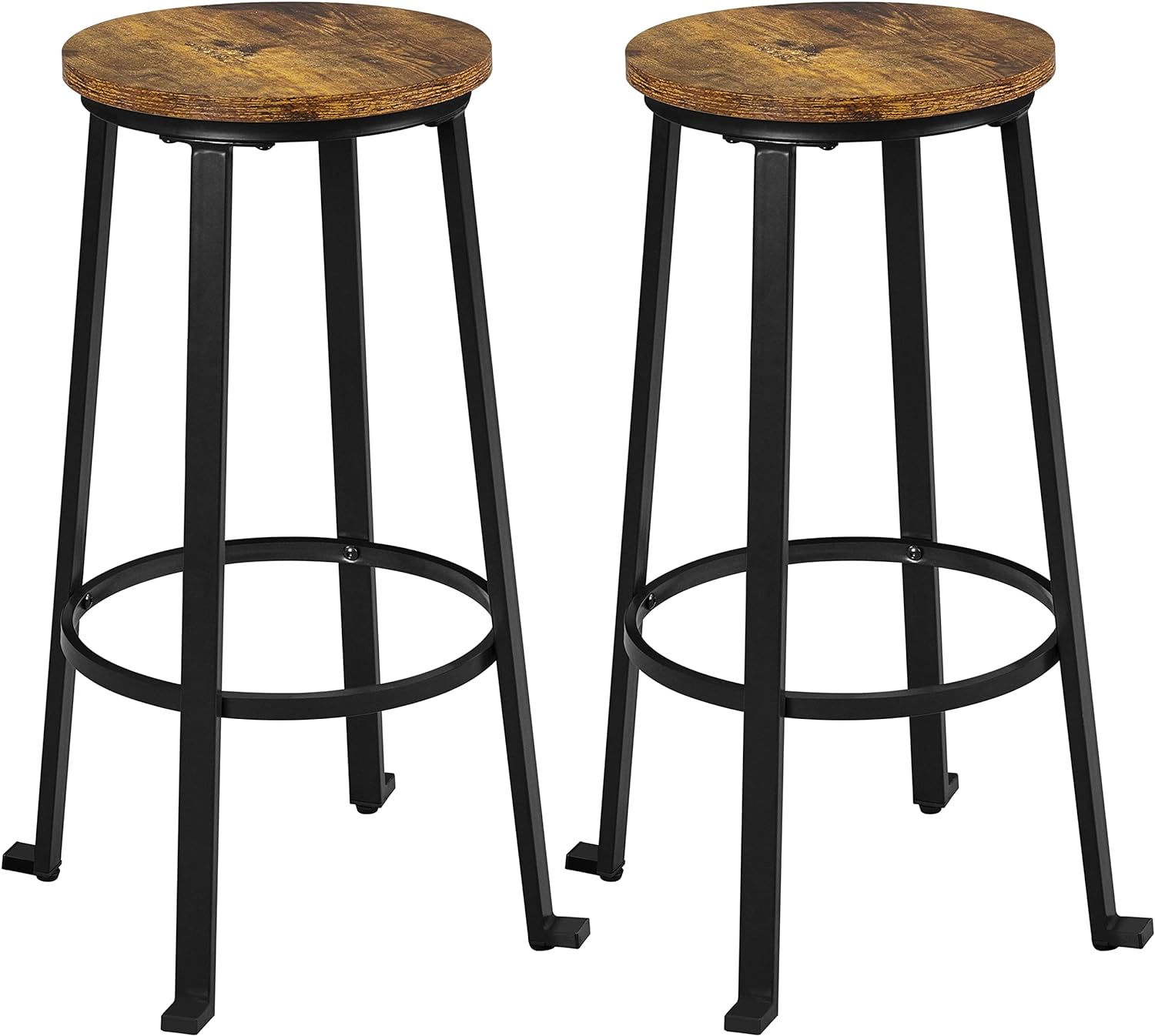 The cost for these two metal stools with leg rests & thick wooden seats, is really a steal. At bar height to meet bar table standard seating, this also makes it a surprising find. Easy to put together and appealing to the eye- I am pleased with this purchase.They meet expectations