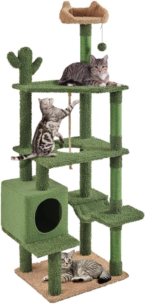 This cat tree is adorable, large and my cats love it! Not to mention its very stable! As you can see in one of the photos, I climbed it to hang up some curtains and it was perfectly fine. I regularly climb up to hang out when theyre chilling at the top and it holds my weight just fine (120lbs).Was super easy to put together. I did do part of it backwards at first but its easy to take apart as well. I can move it around my house all on my own as well!It does come with a strip to attach it to t