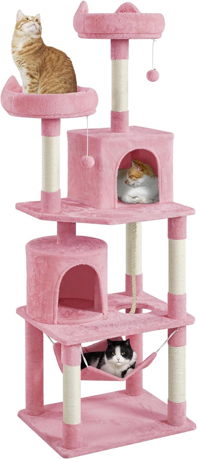 Yaheetech Cat Tree for Indoor Cats, 70.5in H Cat Tower Multi Level Cat Activity Center Play House w/ 2 Condos, Hammock, 2 Foam-Padded Perches, Fur Ball