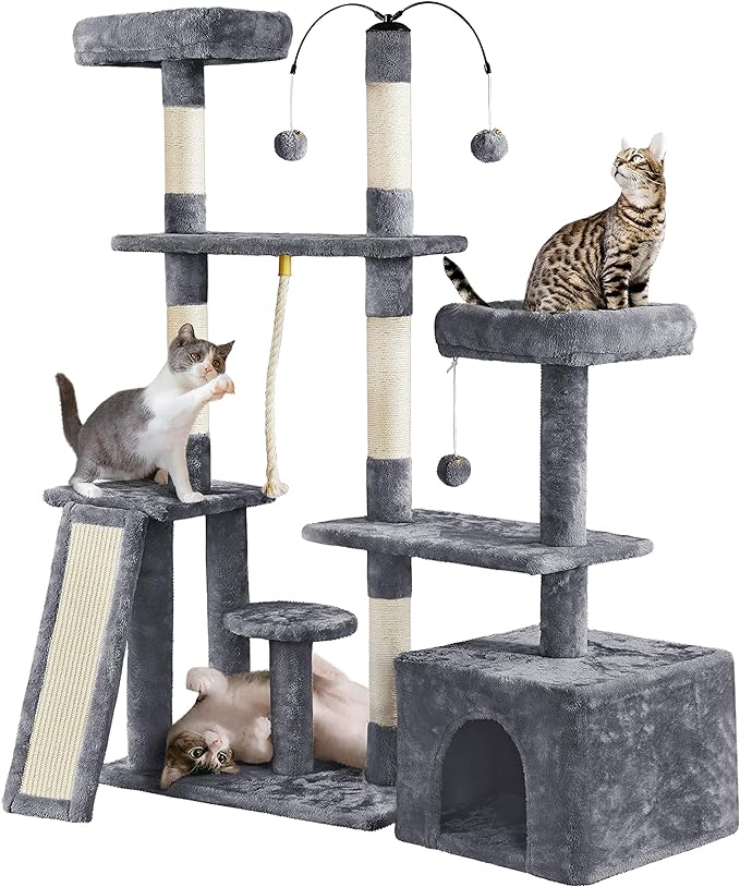 Yaheetech Multi-Level Rotatable Tree And Tower for Indoor Kittens/Large [[Cat]], Condo with Scratching Posts, Furniture Play Center, Plush Perch, Dark Gray